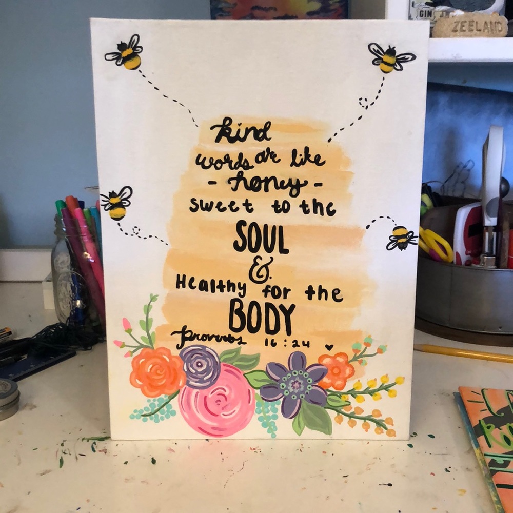 Hand painted- White painted canvas with quote